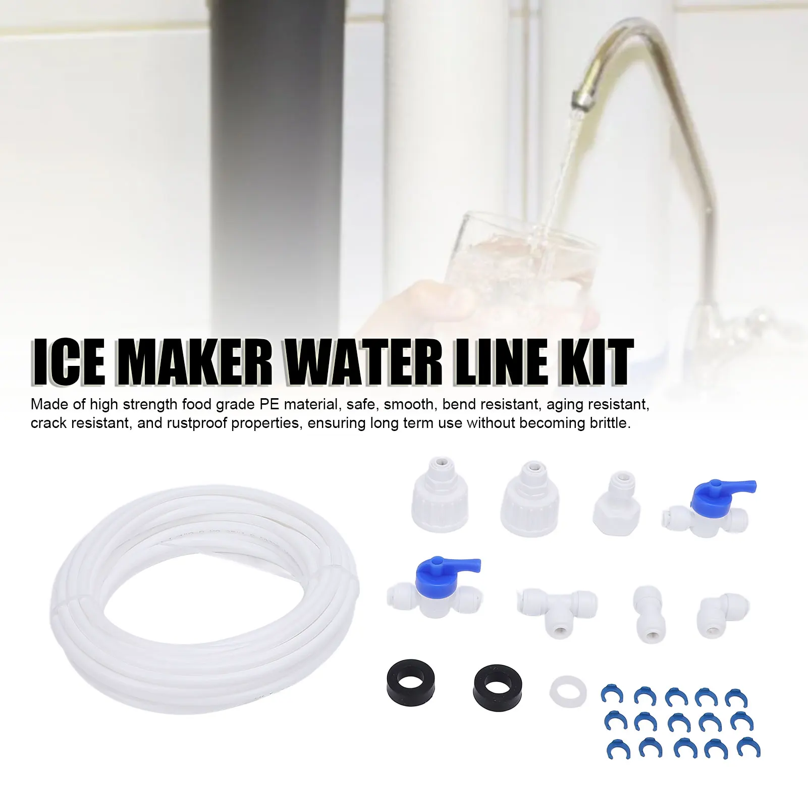 1/4 Inch Refrigerator Water Line Kit Universal Connection Set Side by Side Fridges RO System Pure Water Supply Hose with Easy