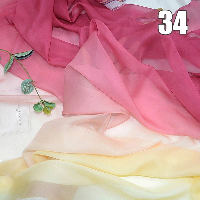 1M Rainbow Gradient Color Flowy Chiffon Fabric Organza Tulle Fabric For Diy Ancient Style Hanfu Dress Stage Costume Background