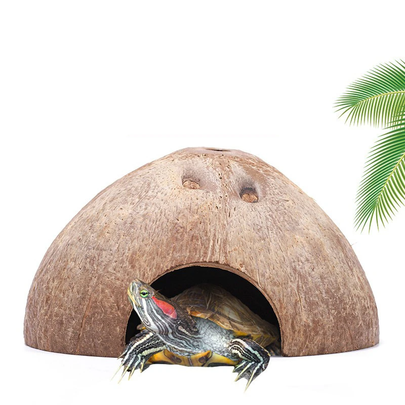 Cueva de coco para reptiles, tortuga, cueva de coco, cueva escondida para reptiles, cáscara de coco Natural, tortuga, acuario, decoración para la casa
