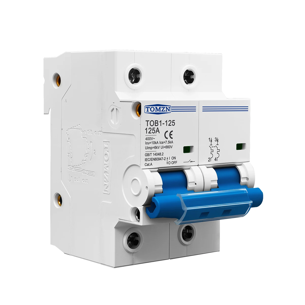 TOB1-125 AC MCB de alta corriente 2P 80A 100A 125A 220V 400V ~ 50Hz/60Hz disyuntor en miniatura interruptor 10kA para seguridad eléctrica
