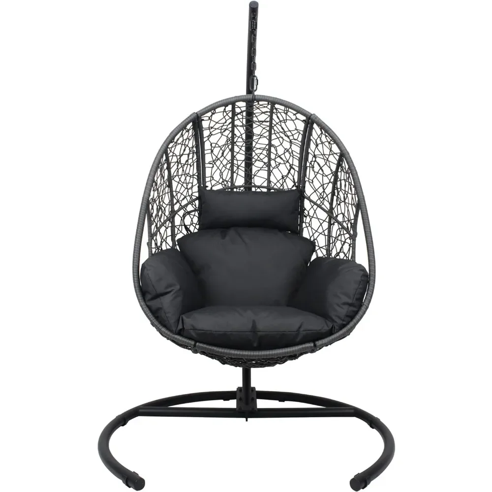 Hanging Egg Chair with Stand, Oversized Patio Swing Chair with Stand and Cushion, Hammock Wicker Rattan Lounge Chair for Indoor