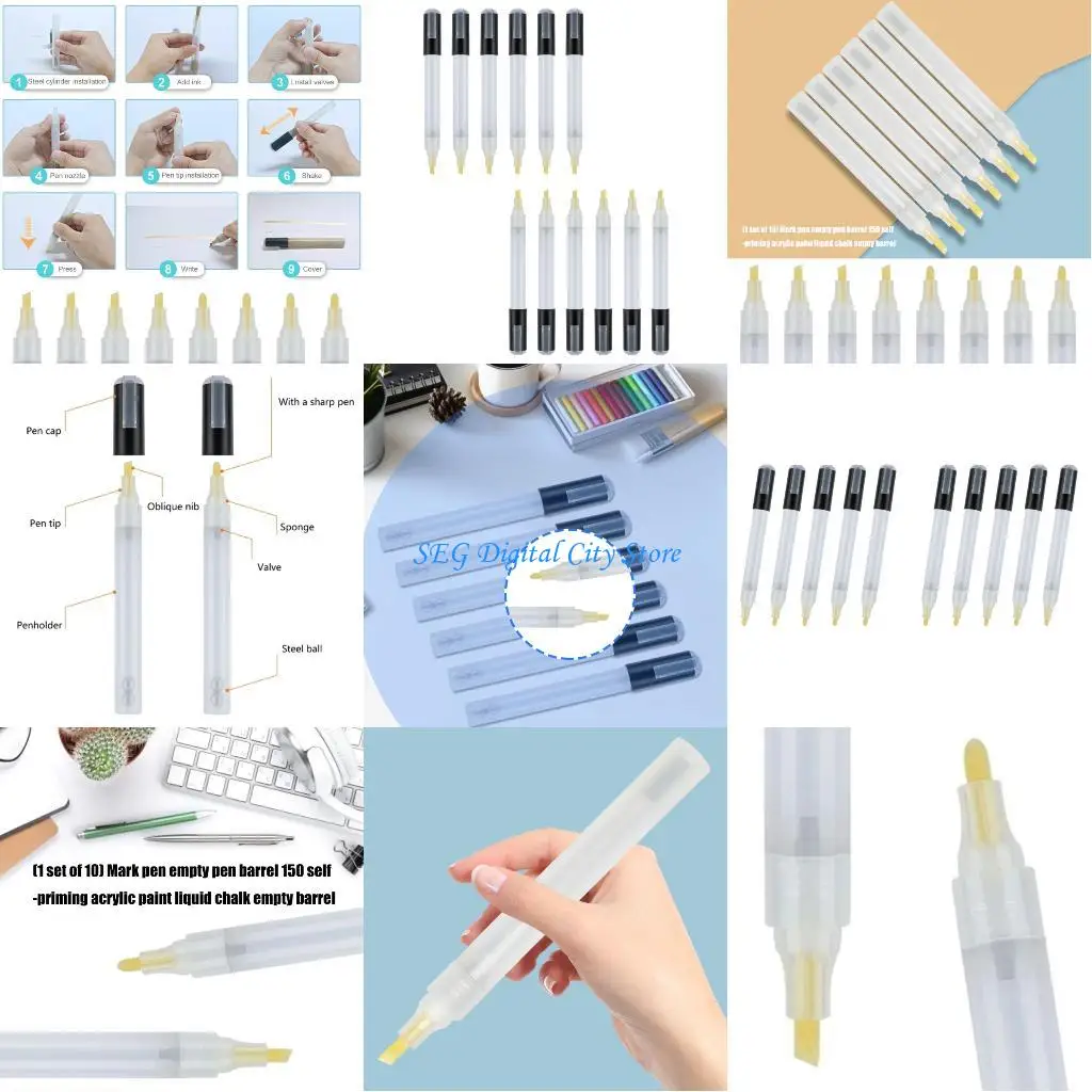 

U75B 10PCS Reusable Art Marker Barrels Smooth Design for Liquid Chalk Acrylic Applications