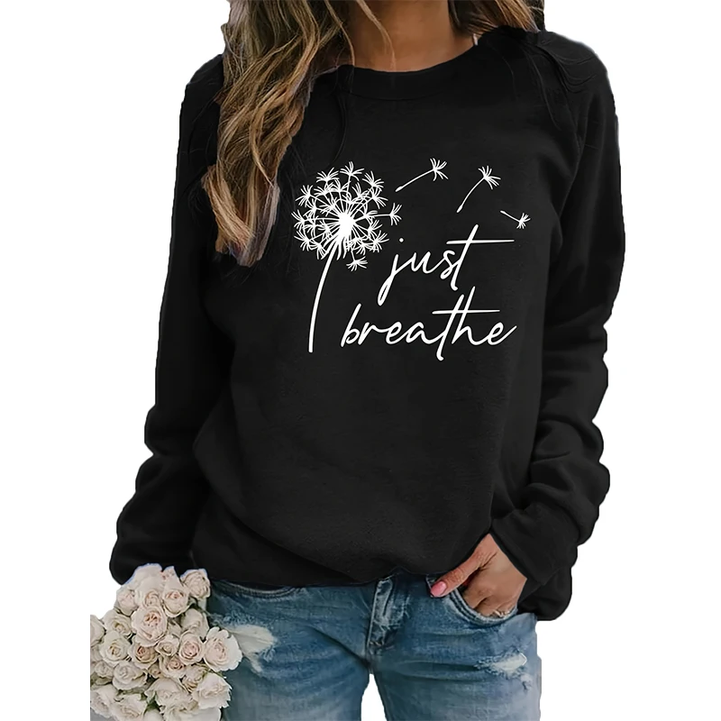 Autumn Winter Dandelion Slogan Sweatshirts 3D Print Women Crew Neck Hoodies Casual Long Sleeve Y2k Pullovers Top Female Clothing