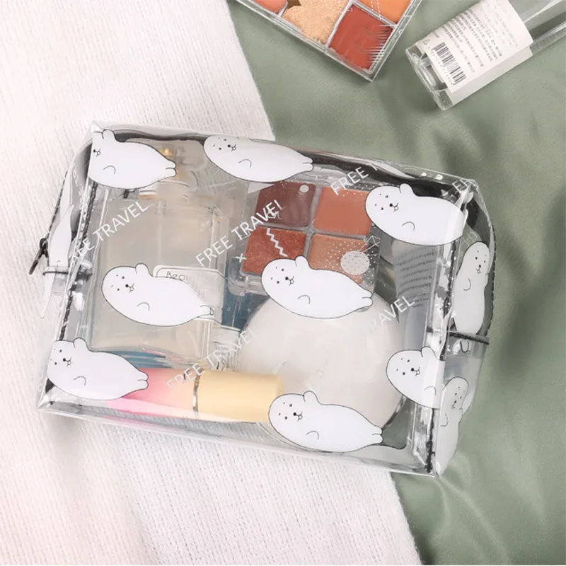 Cartoon Transparent PVC Beauty Cosmetic Bag Wash Bags Girls Women Travel Organizer Clear Makeup Bag Toiletry Bag Make Up Pouch