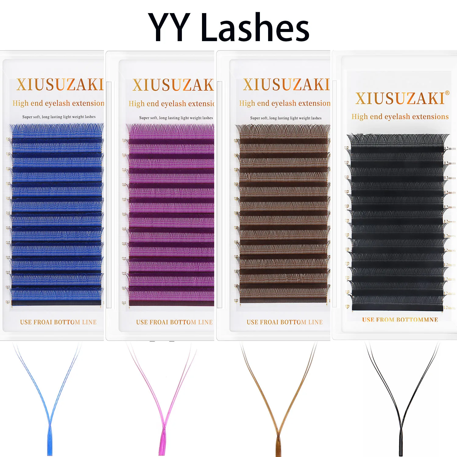 XIUSUZAKI YY Shape Lashes Brown Purple Blue Colorful Premade Fans Eyelashes Extension Supplies Mesh Net Cross Volume Lash Beauty