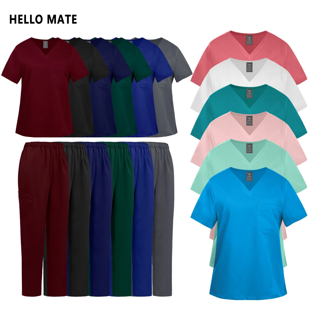 Scrub Medical Uniform Women Nurse Surgical Gown High Quality Clinical Workwear Pet Grooming Workwear Short Sleeve Lab Set S-XXXL