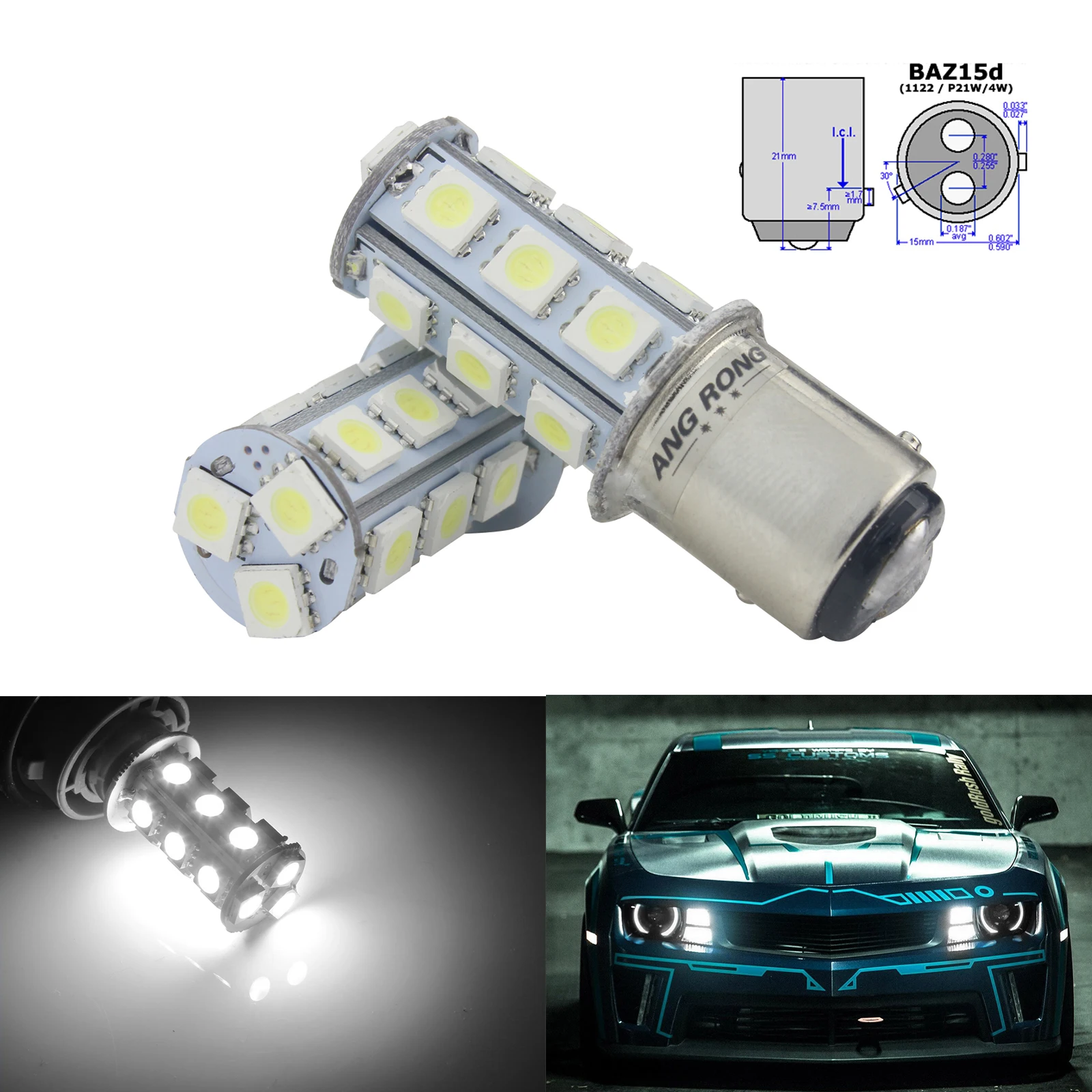 Лампа заднего хода ANGRONG 2x BAZ15d P21/4w 566 18 SMD