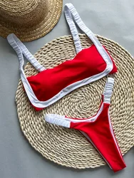 Maillot de bain deux pièces imprimé, sexy, à volants, bikini, culotte tanga, pour femmes, micro string, pour la plage