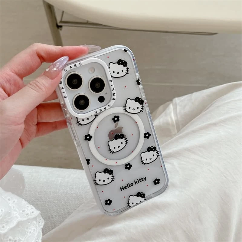 Cute Sanrio Hello Kitty Magnetic Grip Holder Magsafe Wireless Charge Phone Case For iPhone 17 16 15 14 13 Pro Max Hard Cover view 4