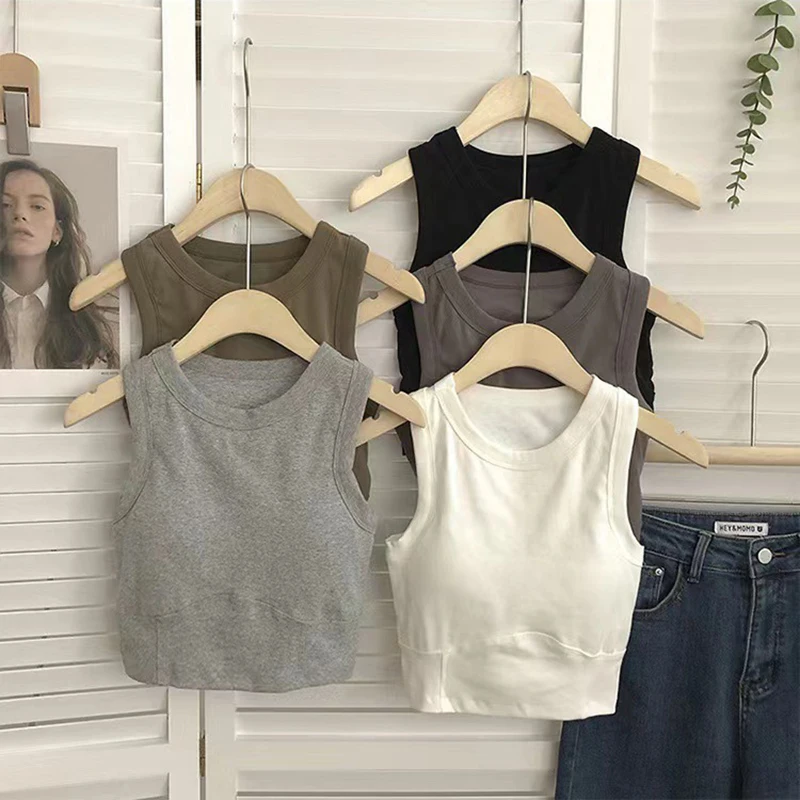 

Summer Short Sleeveless Yoga Vest Female Slim Sports Vest With Bra Pads Fitness Running Tank Top