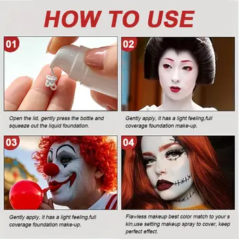 白色液體粉底液,純淨柔滑,15毫升,絲滑乳霜質地,霧面妝效,持久不脫妝,適用於舞台、角色扮演、萬聖節妝容。 8 最佳銷售 霧麵粉底 - №3