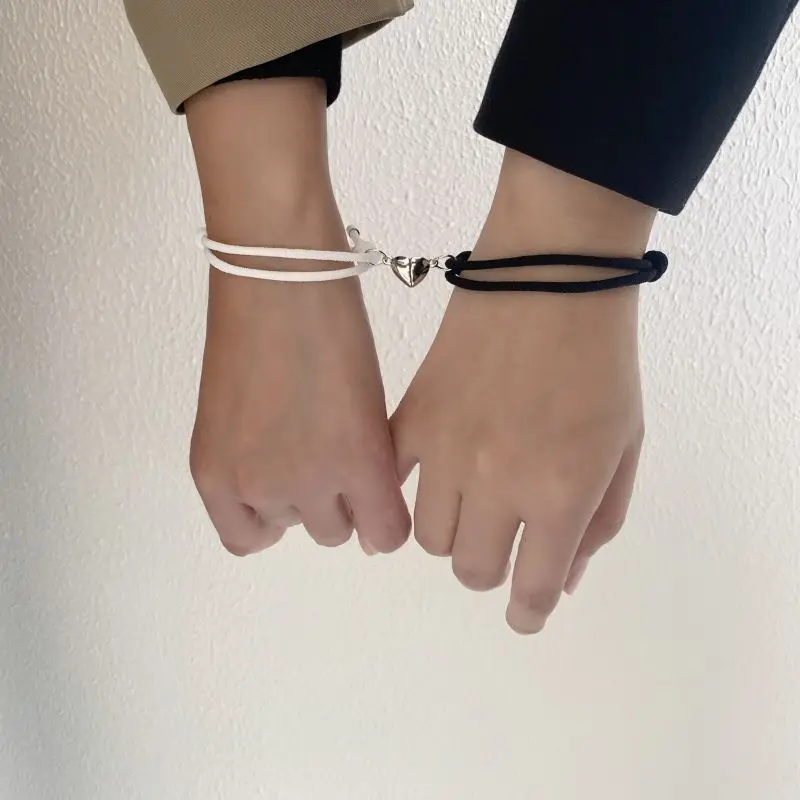 2Pcs/set Magnetic Heart Bracelet For Couple Lover Distance Matching Friendship Bracelets Braid Rope Handmade Jewelry