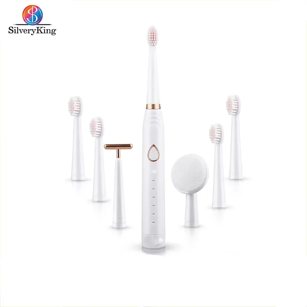 Spazzolino elettrico sonico e kit per la pulizia del viso - Sbiancamento dei denti e lifting del viso con 7 accessori, orale portatile da viaggio