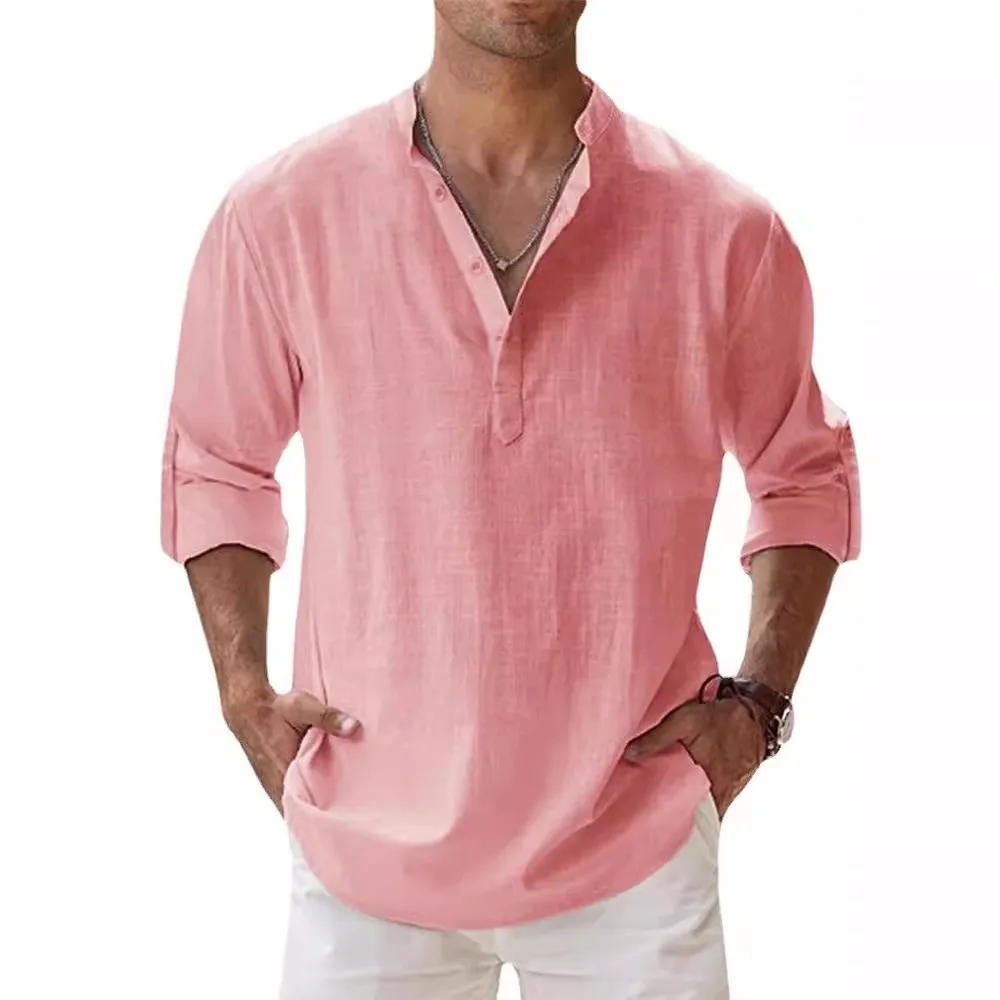 

Loose Fit Long Sve Men's irt 5XL Size Stand Collar Cotton Casual Wear Comfortable Breathable Spring Summer Faion