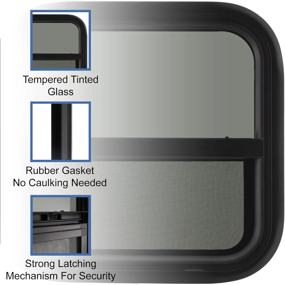 استبدال نافذة RV ذات الشريحة العمودية على شكل دمعة، 18 وات × 18 ساعة، صنع في الولايات المتحدة الأمريكية، اختياري 1.5 حواف #2