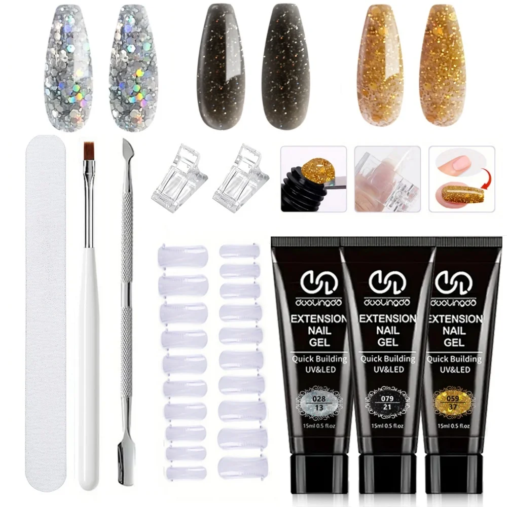 

9pcs/set - Poly Gel Extension Tool Set, Including 1.0oz of Cleaner fluid, Nail Mold, Nail Clip And Multi-Functional Nail Brush
