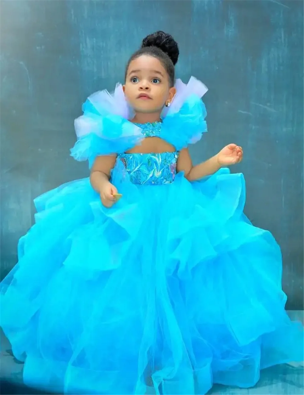 

Ball Gown Tailored Flower Girl Dresses Layers Tulle Princess Pageant Dress Kids Puff Sleeves Birthday Party Gowns