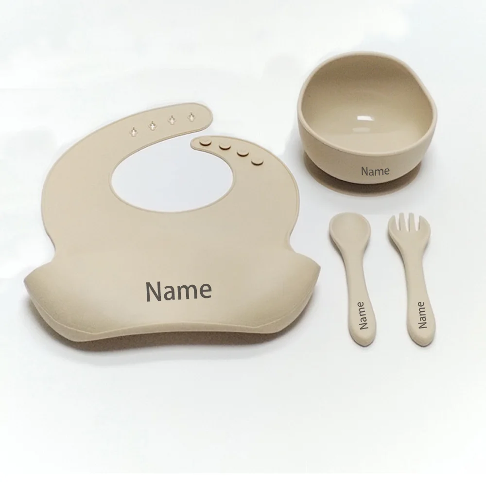 اسم مجاني الطباعة وجبة الأطفال السلطانية شوكة ملعقة مريلة مادة السيليكون هدية صبي فتاة #5