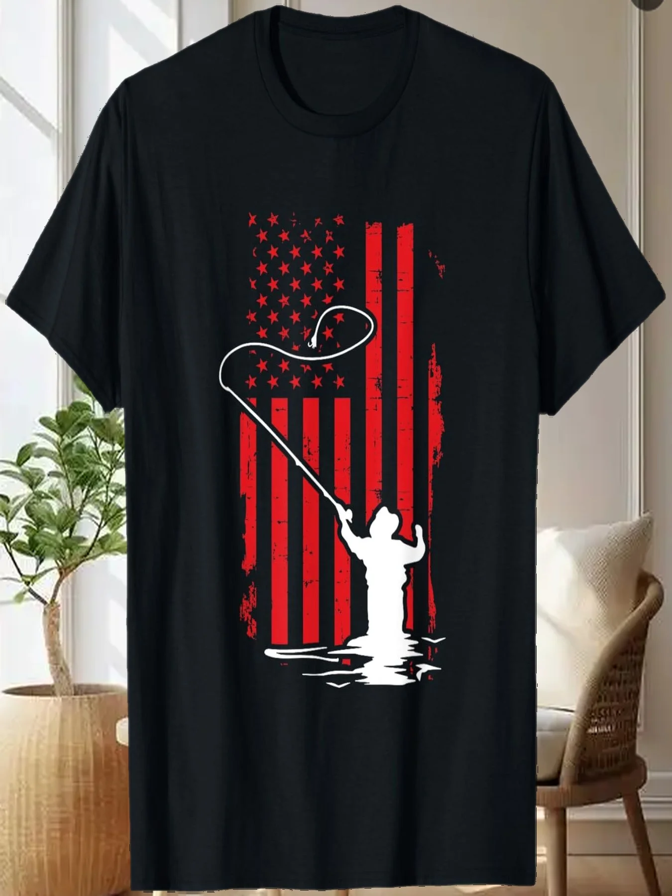 

Retro American Flag Fly Fishing Gift Trout Fishing Gift Men T-Shirt