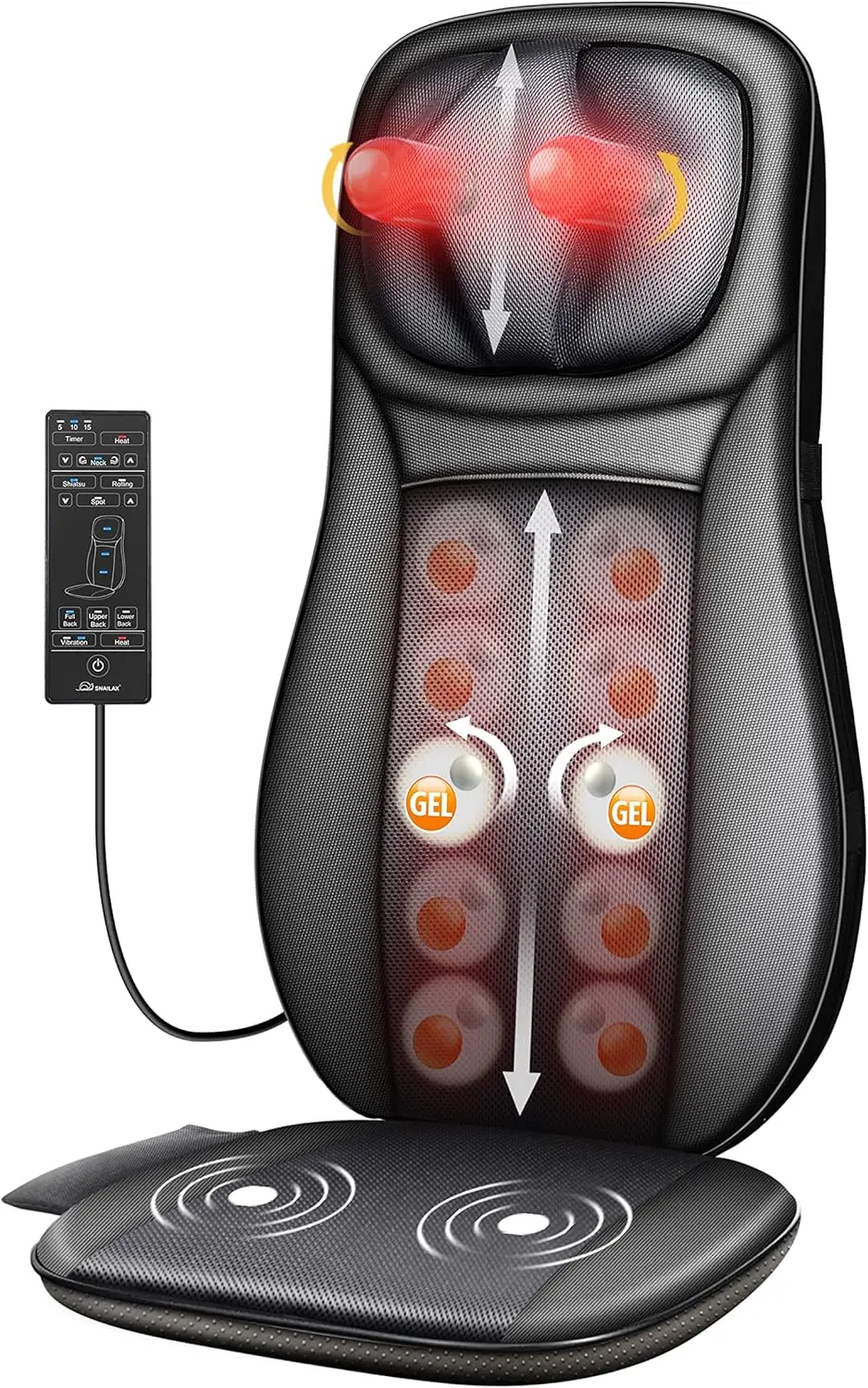 Full Back Massager with Heat, Chair Massager for Neck and Back Shoulders,Gel Modes Massage Cushion