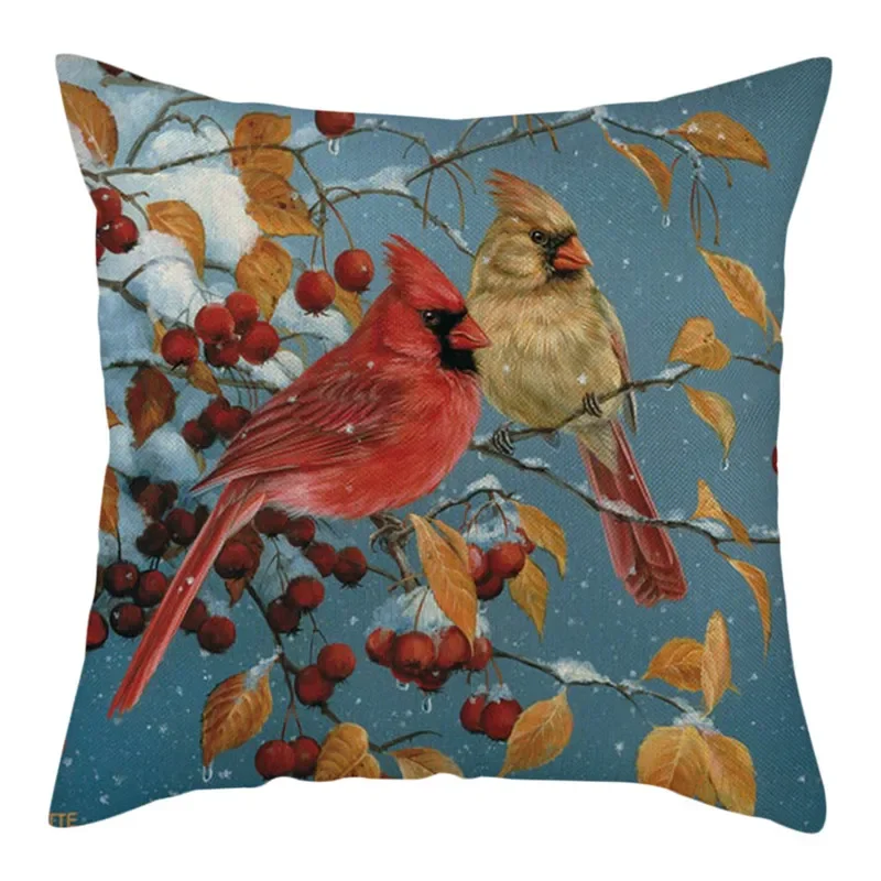 Colorful Bird Magpie Printed Cushion Cover Cotton Linen Decorative Pillow Cover Flora and Fauna Pillowcases for Home Chair Sofa