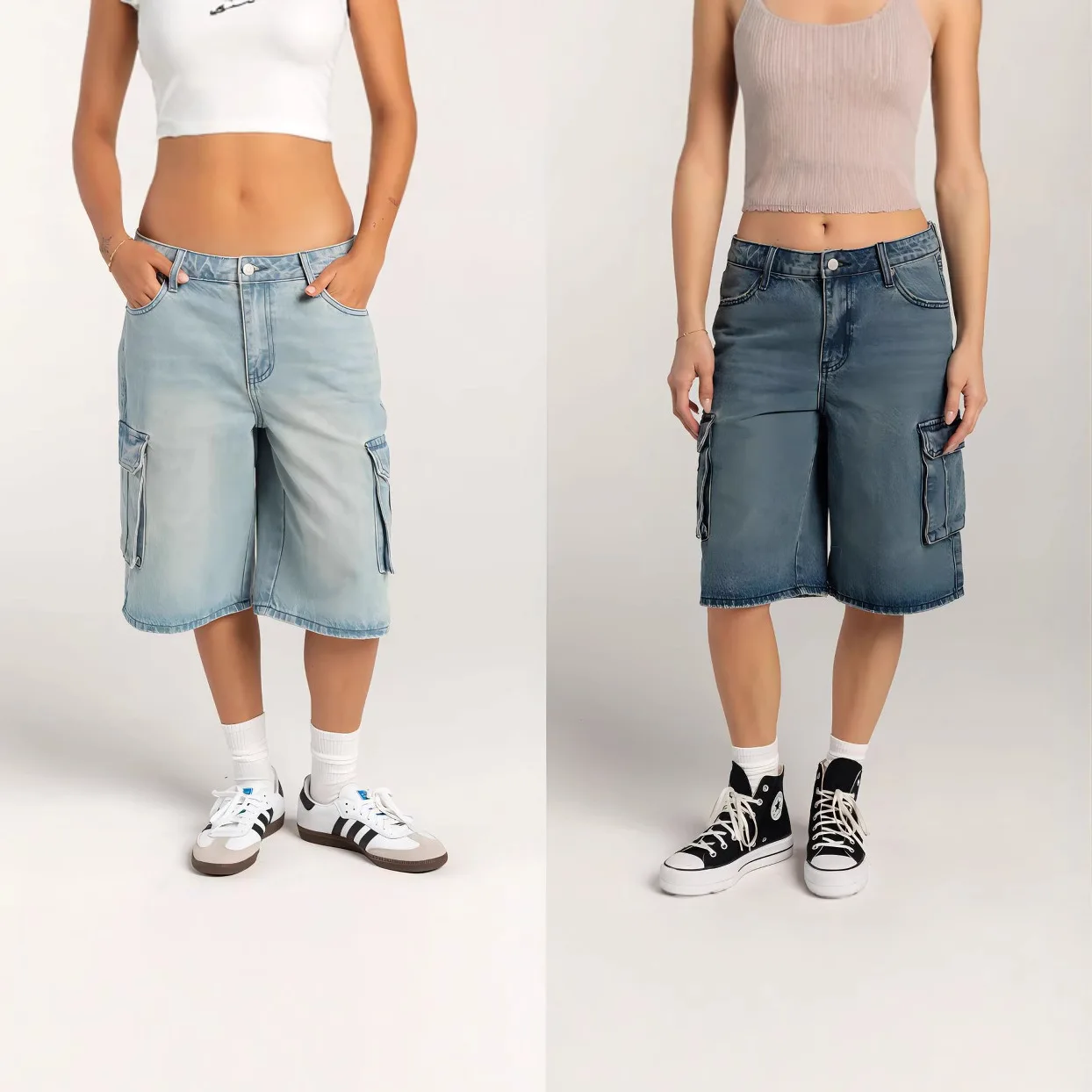 2025 Summer New Street Hipster Ordinary Washed Tooling Women's Denim Straight Leg Pants