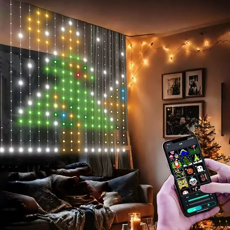 1.6m x 1.6m  Colorful  USB DC5V Smart Led String Christmas Lights Bluetooth Music App Control Curtain LED Party Decoration