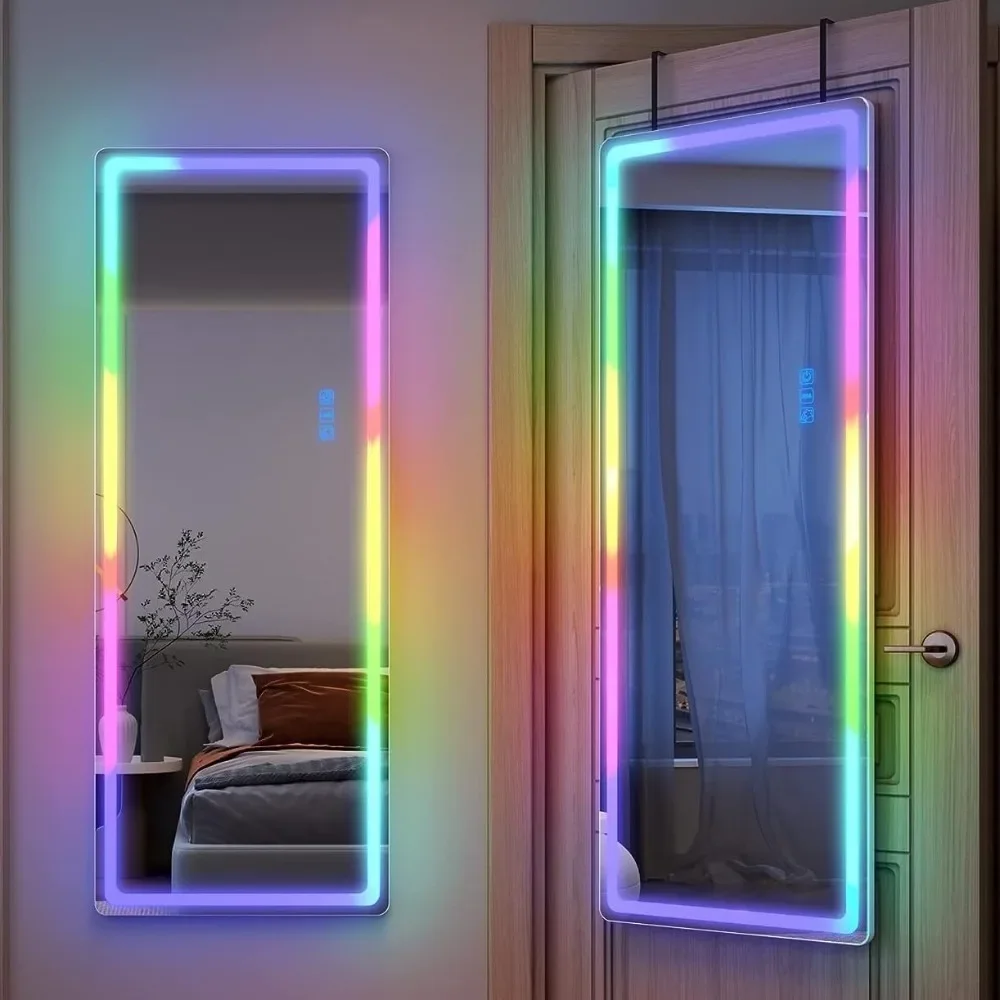 

47" x 18" RGB LED Mirror, Full Length Mirror with Lights, Over The Door Lighted Mirror, Light Up Mirror for Bedroom Living Room