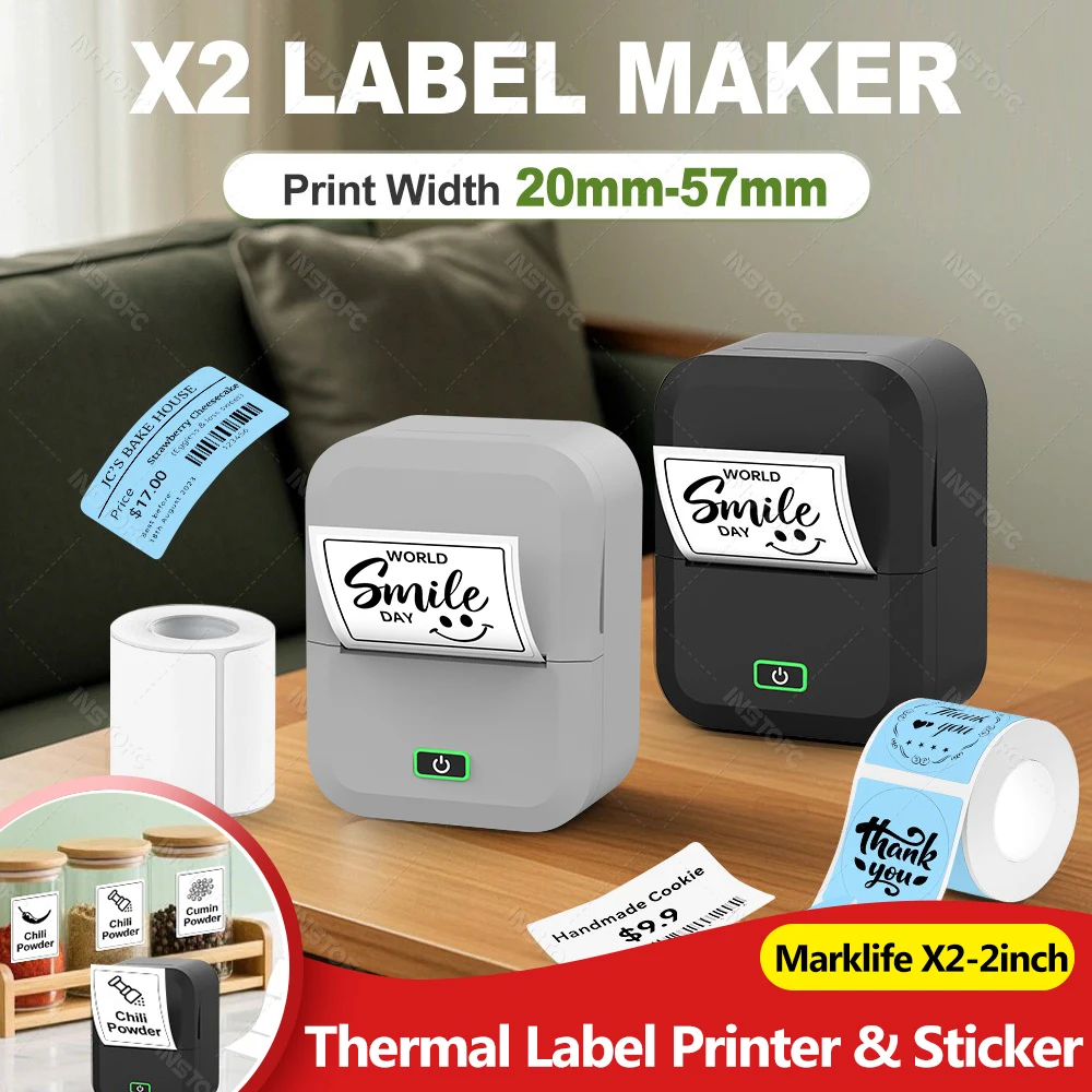 

Marklife X2 Mini Thermal Label Printer Wireless Bluetooth Portable Labeling Machine or 1Roll Adhesive Sticker Label Printing