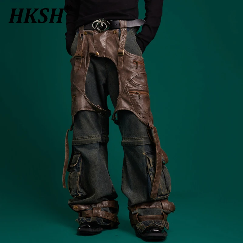 

HKSH Spring Autumn New Man Tide Streetwear Chic Original Design Vintage Jeans Detachable Spliced Casual Denim Pants Chic HK5258