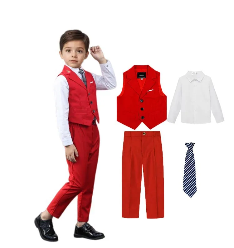 90-170 Jungen Frühling Sommer Rote Weste Hose Fliege Fotografie-Anzug Schulkinder Hochzeitskleid Kinder Zeremonie-Kostüm