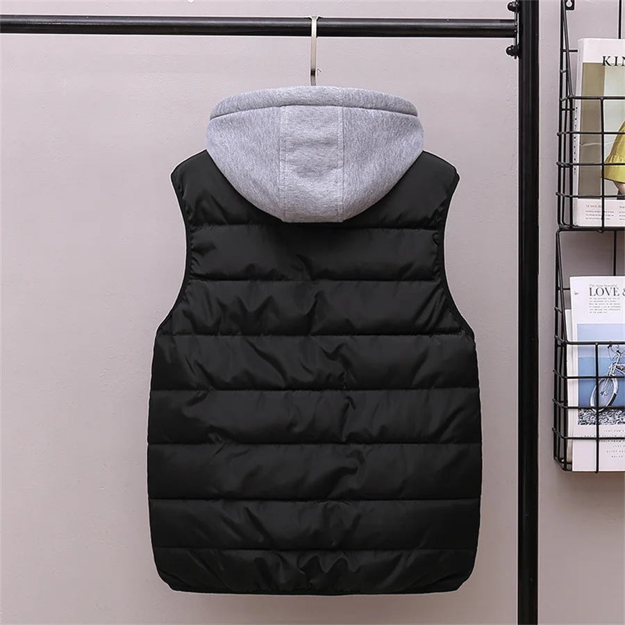 Oversize 6XL Men Padded Vest 2024 New Autumn Winter Hooded Coat Thick Warm Sleeveless Jacket Casual Waistcoat Men\'s Clothing