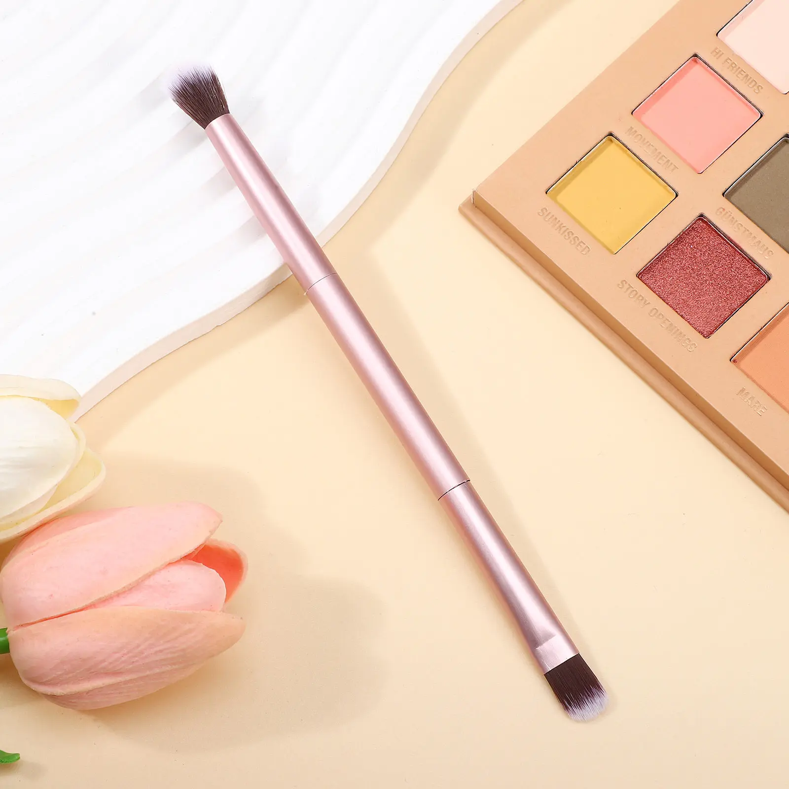 Double Ended Eyebrow Eyeshadow Brush Premium Fiber Bristles Aluminum Tube Handle Professional Makeup Tool for Women Cosmetics
