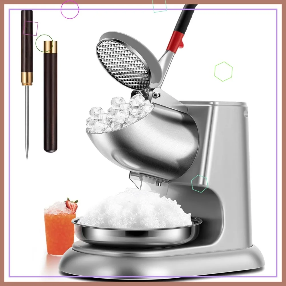 

11-Inch Dual Blade Ice Crusher, 300W Electric Shaver with Ice Pick for Home & Commercial Use, Silver Finish