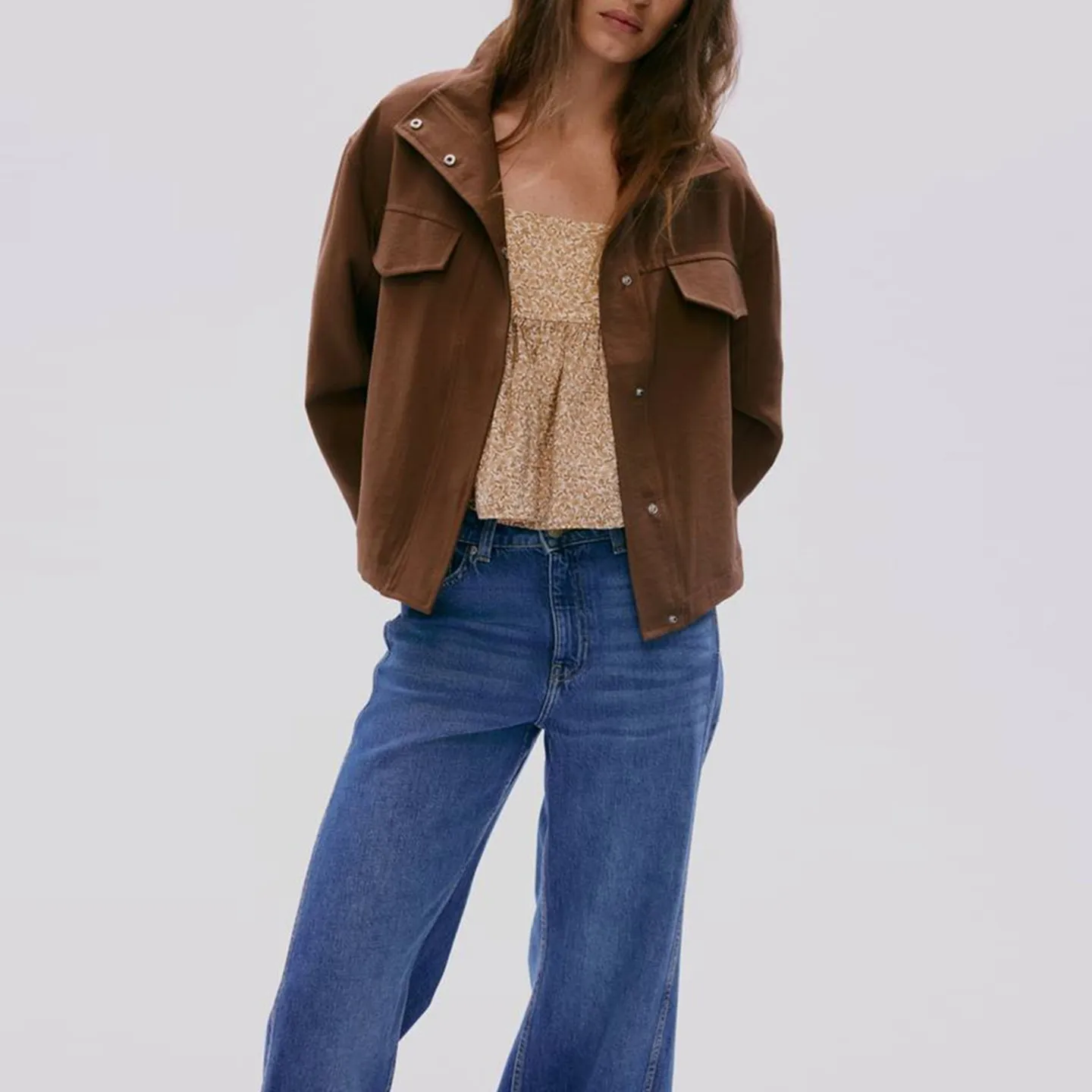 Fashionable Long Sleeve Button up Chimney Collar Pocket Decorated Outerwear Women's Casual Loose Fit Style Autumn New Arrival