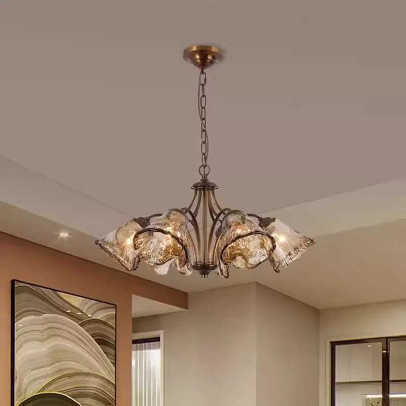 Living room chandelier bedroom room light wrought iron glass American lamp
