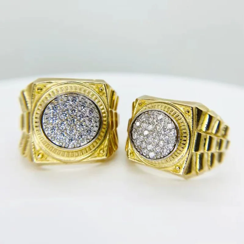 

European And American Hip-Hop Retro Trend Plated 14k Ring With Micro Diamond Inlay, Fashionable Men's Ring