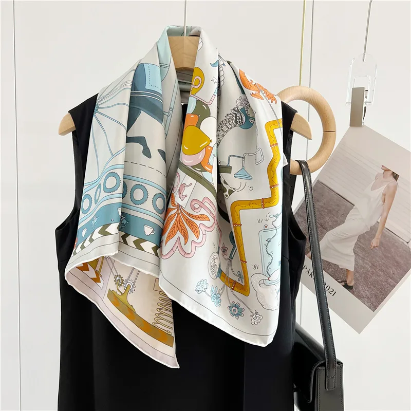 Double Side Mulberry Silk Twill Scarf Hand Rolled Scarves Luxury Brand Foulards Femme Head Neck Bag Bandana 90 Hijab Accessories