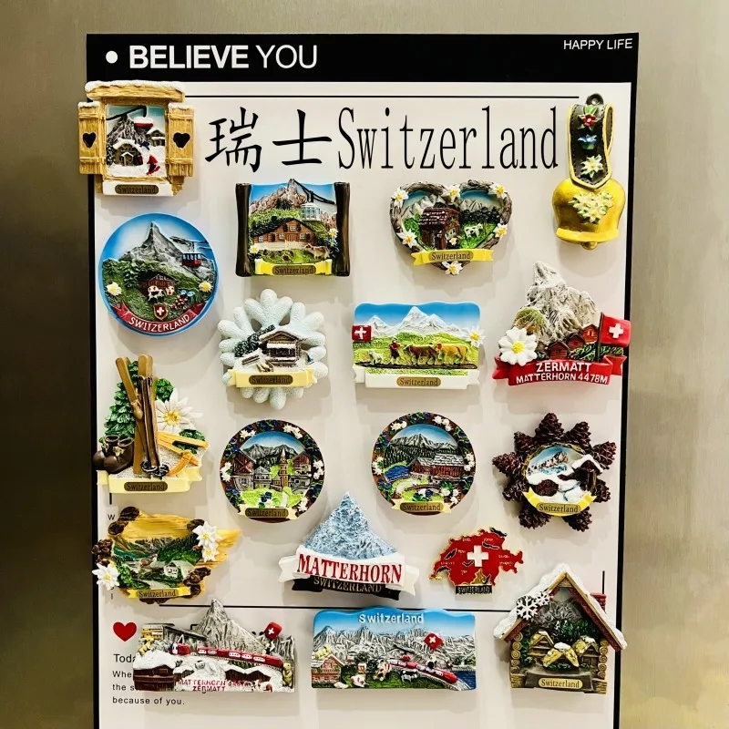 Imanes de nevera 3D de Suiza, recuerdo de turismo, imanes de resina para nevera, colección de pegatinas, artículos de decoración de regalo artesanales