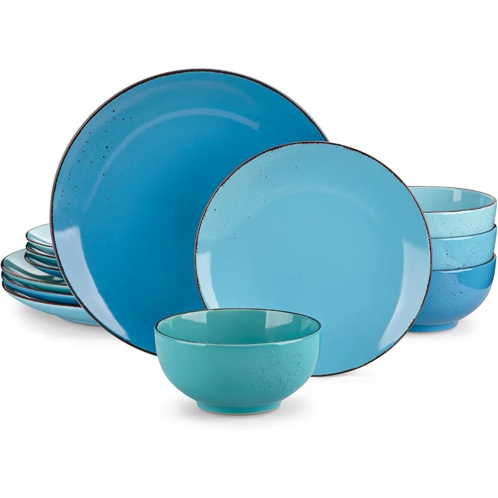 

Dinnerware Sets Multi-Blue Stoneware 12 Pieces Set for 4 Stoneware Spray Spot Patterned Service Dish