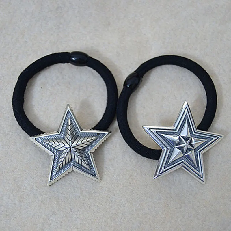 Five pointed star personalized hair rope, pure silver star hair ring headband, creative bracelet, trendy female hair accessory,