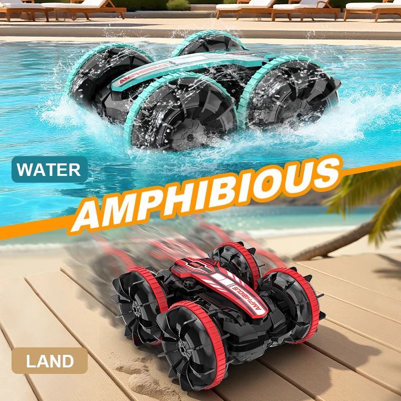 Remote-controlled toy car, with colorful flashing lights, suitable for both water and land use, a gift for children