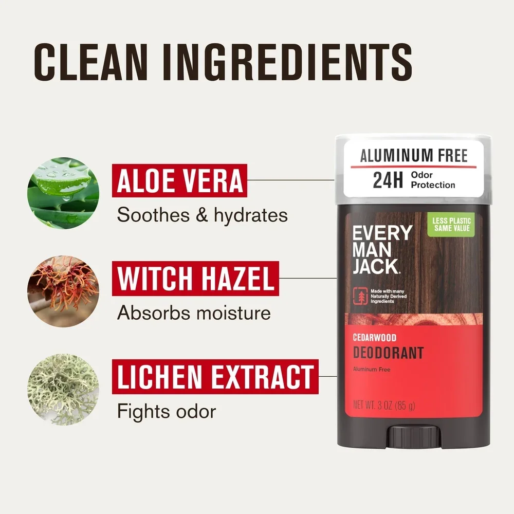 مزيل عرق طبيعي للرجال خالي من الألومنيوم من خشب الأرز يدوم طويلاً للحماية من الرائحة وممتص للرطوبة من القطن ومستخلص ليكين صديق للبيئة