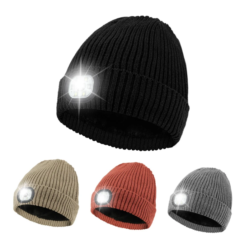 Fashion LED Hats, Rechargeble LED Flashlights Head Lamp Beanie Hats , Unisex Knitted Winter Warm Beanie Caps for Running Fishing