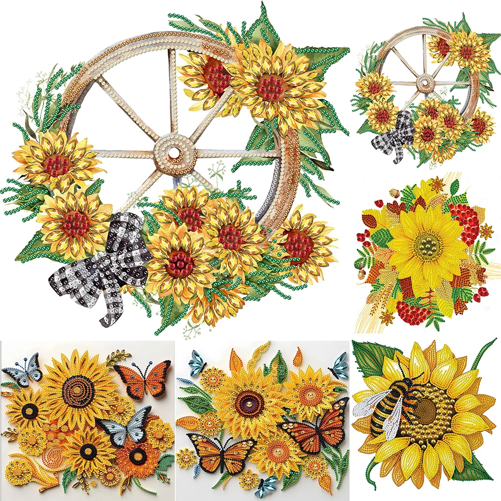 5D DIY Sunflower Buttfly Diamond Painting Home Decoration Partial Special Shaped Drill Diamond Painting Kit Art Craft Painting