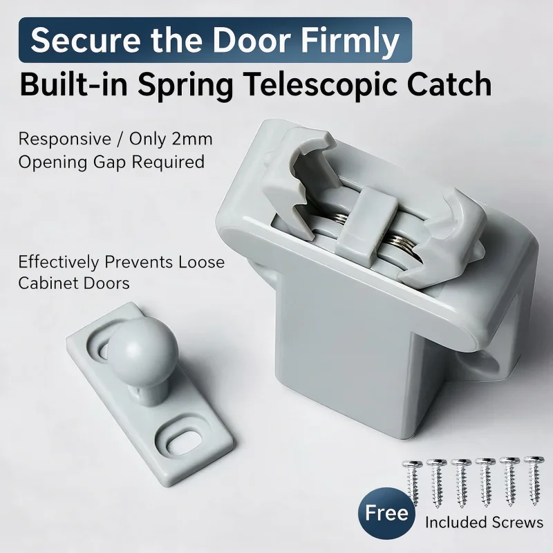 Cabinet Door Push Open Self-Locking Latch, Beetle Spring Touch Catch Plastic No Pull Handle Cabinet Hardware