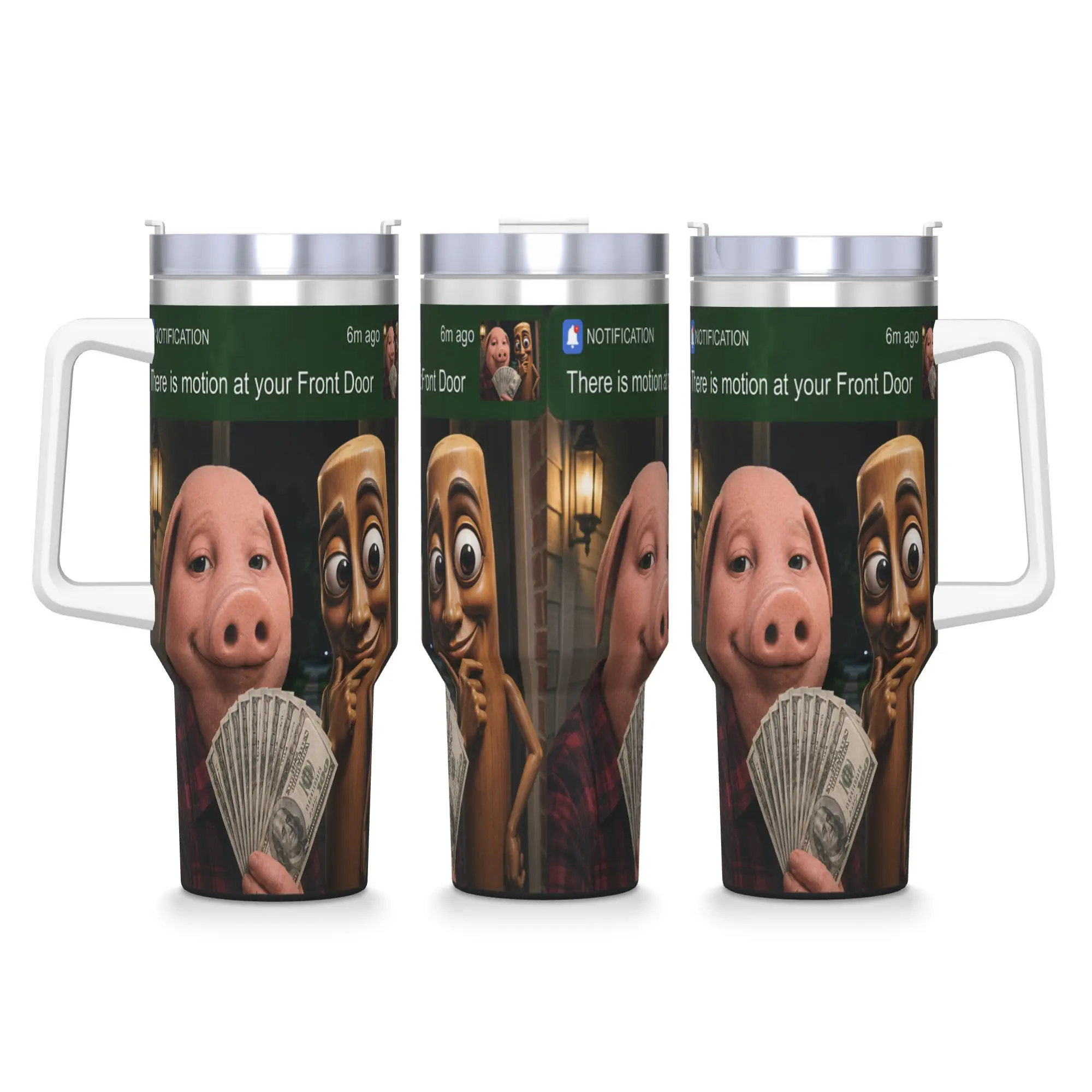 Stainless Steel Tumbler Tung Tung Tung Sahur John Pork Motion at Your Front Door Mugs Cup With Straws Cold Drink Water Bottle