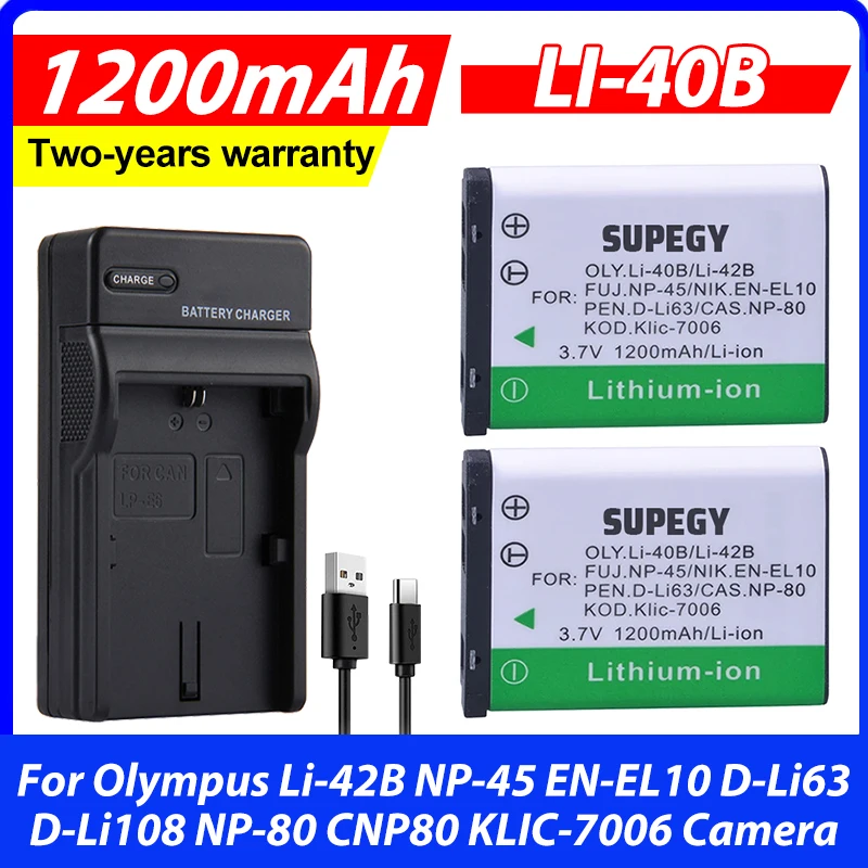 EN-EL10 EN EL10 Battery + USB Charger for Olympus Li-42B NP-45 EN-EL10 D-Li63 D-Li108 NP-80 CNP80 KLIC-7006 Camera Batteries