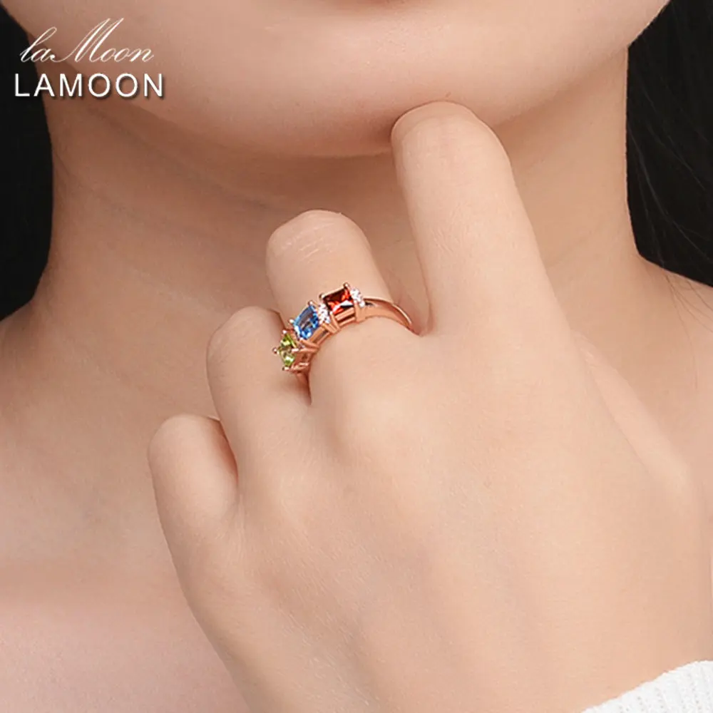 Semkeiyee Multicolour Natural Gemstone Ring Topaz Garnet Peridot Stone 925 Sterling Silver Rose Gold Fine Jewelry For Women Gift