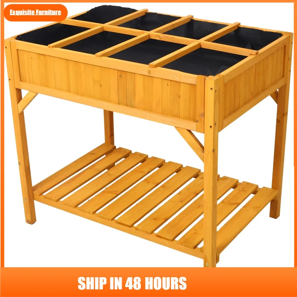 

Raised Garden Bed with Legs, Wooden Elevated Planter Box with 8 Grids Divider & Protective Liner, Standing Garden Planter Bed